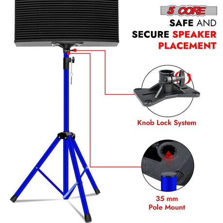 5Core Speaker Stands Adjustable PA DJ Tripod Heavy Duty w 35mm Mount Insert