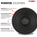 5 Core 10" Subwoofer Pair 300W Car Woofer 4 Ohm Replacement Deep Bass Sub Loud Speaker for Vehicle