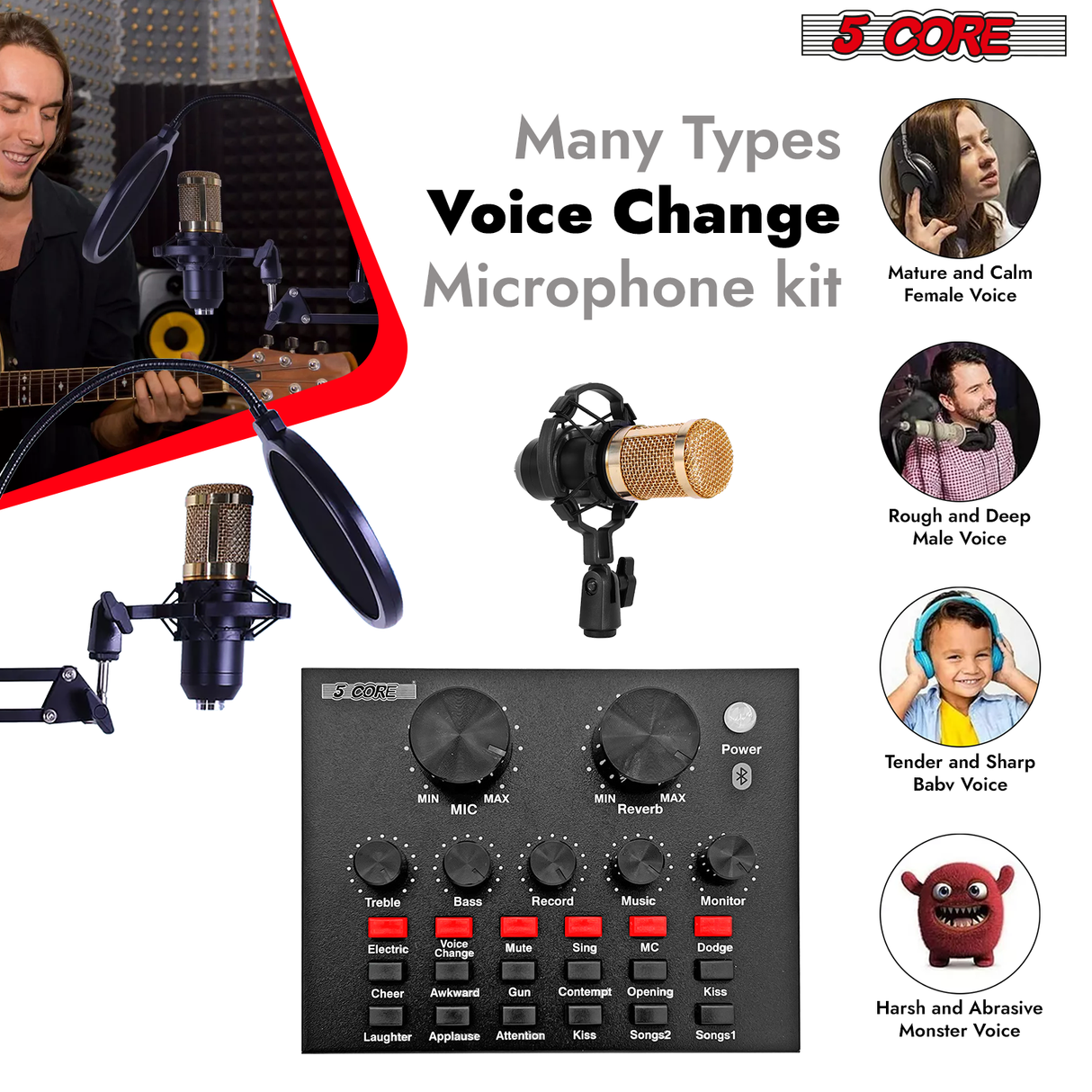 5Core cardioid condenser mic with boom arm, professional podcast recording bundle