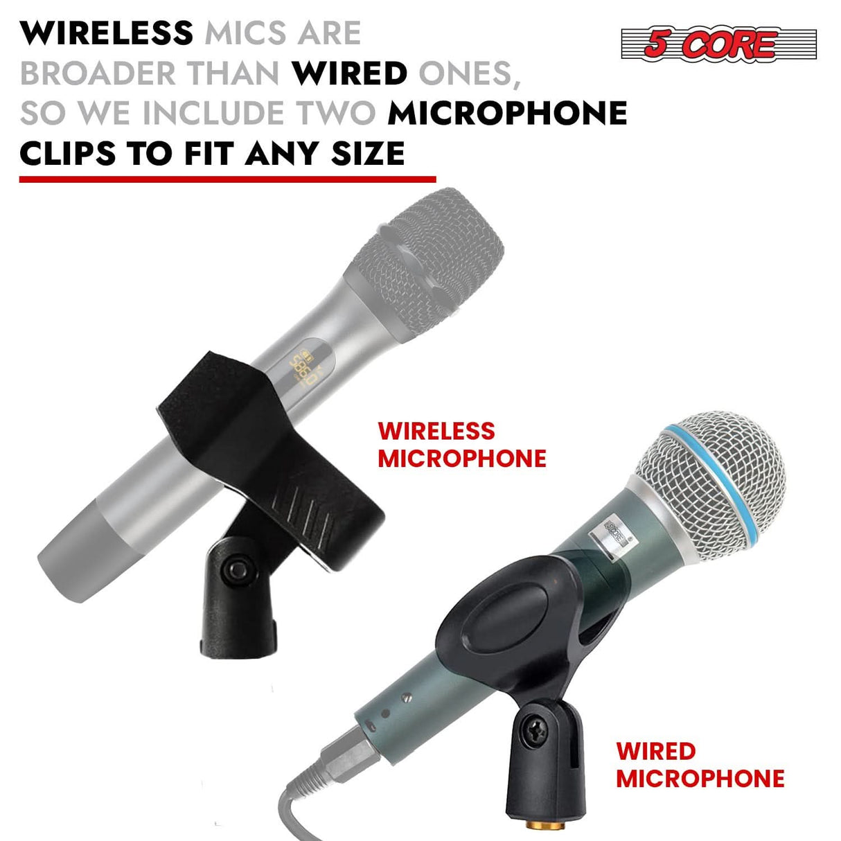 5 Core Mic Stand Floor Pair Height Adjustable Universal Heavy Weight Microphone Stands Round Base