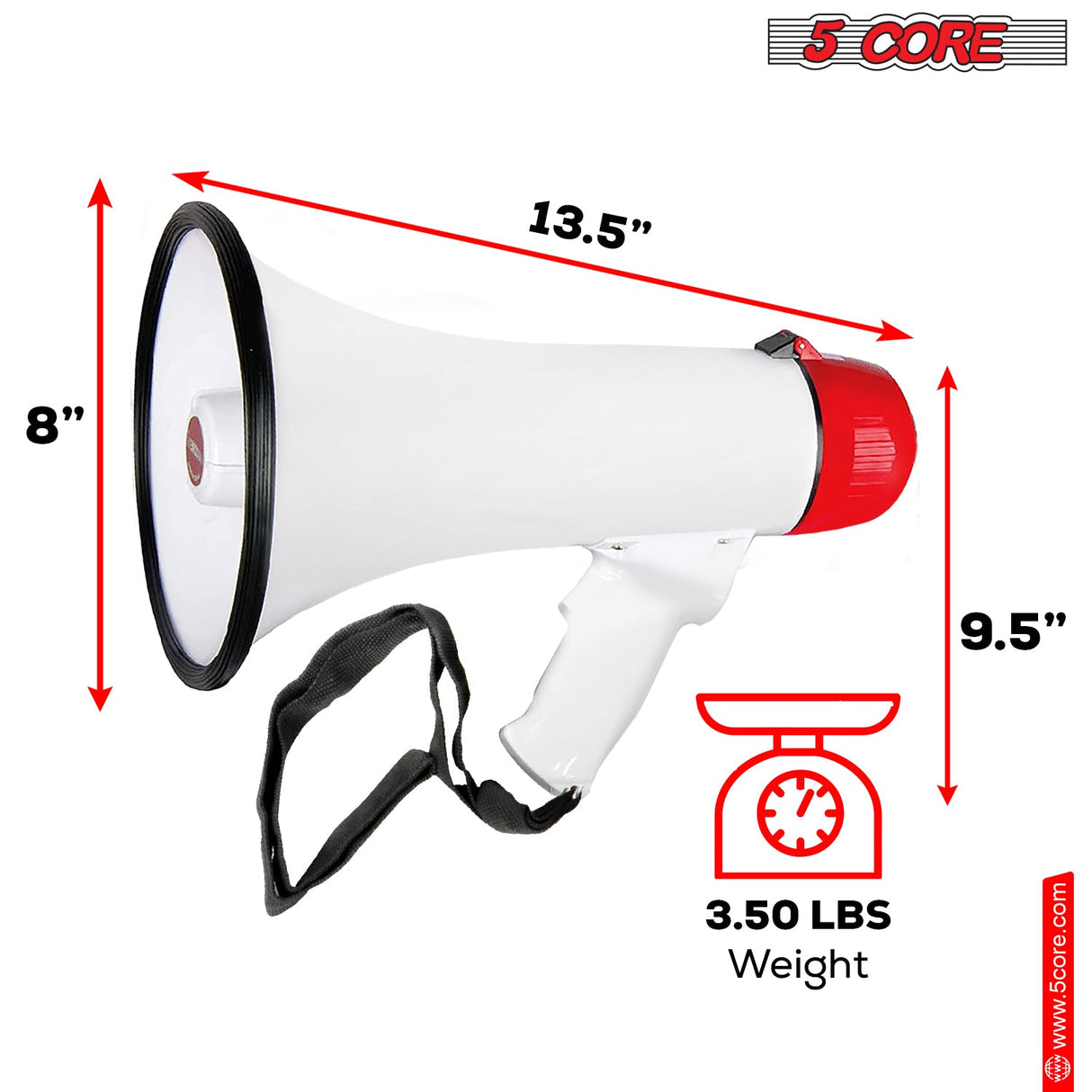 5Core Megaphone Bullhorn Speaker 40W Bull Horn Cheer Megafono 1000 Yards