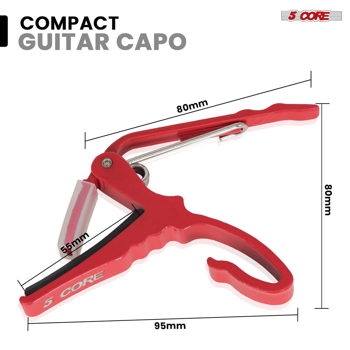 5Core Capo Aluminum Universal Guitar String Clip w Metal Spring + 6Pcs Guitar Picks + Carry Bag