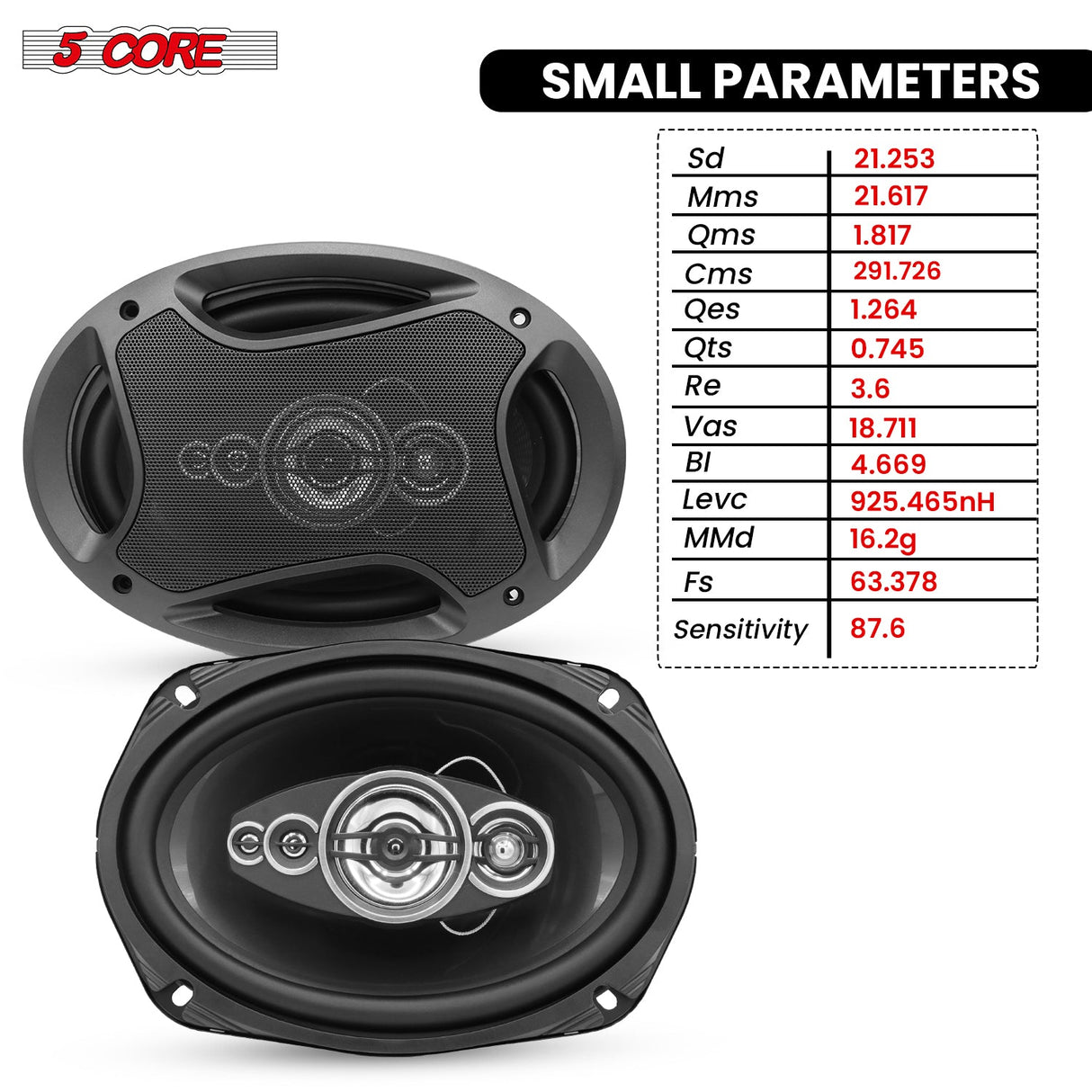 5Core 6x9 Car Speaker 800W 4Ohm 2 Way Coaxial Speaker w Super Tweeter Universal Fit for Vehicle