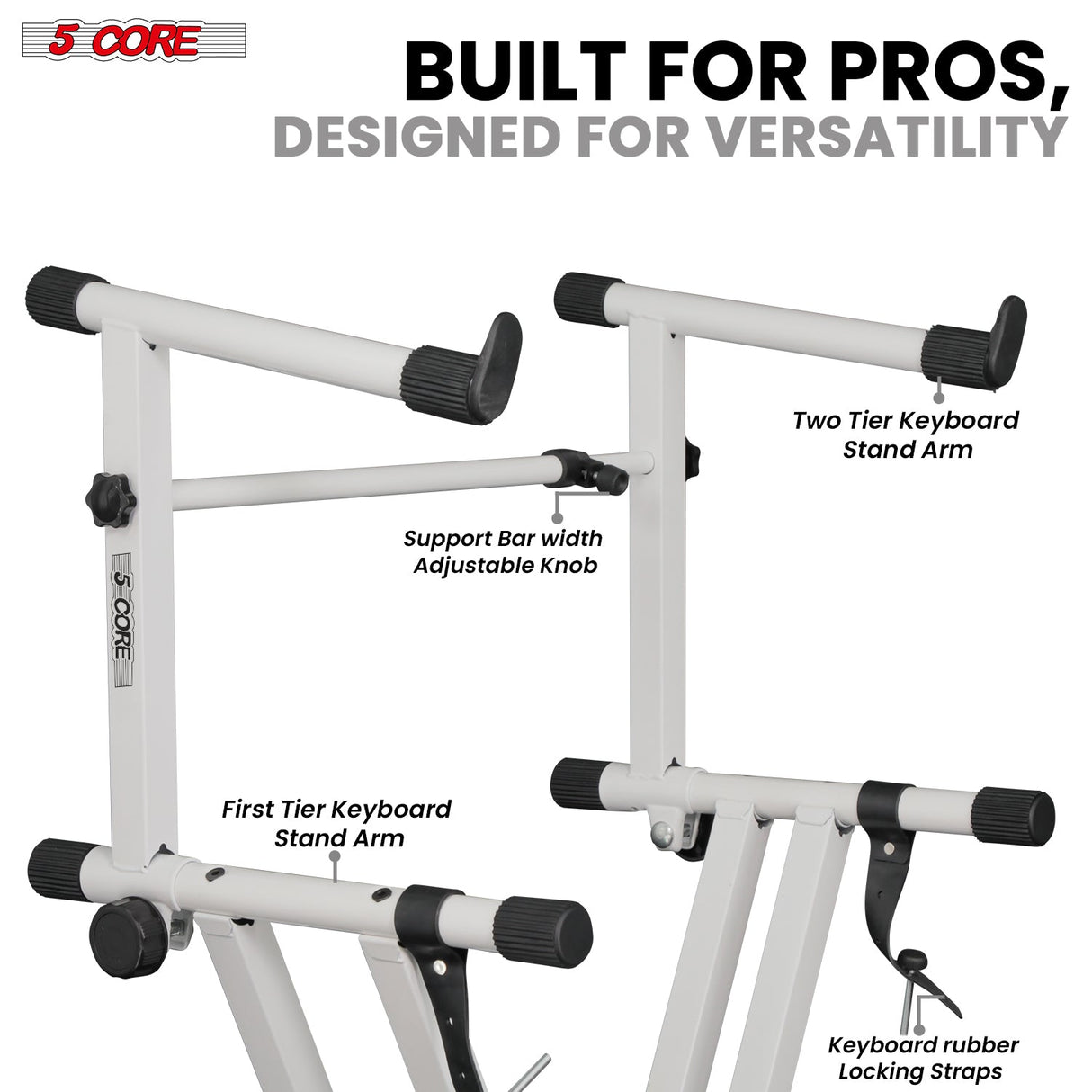 5Core 2 Tier Keyboard Stand Double X Style Adjustable Electric Piano Riser Holder