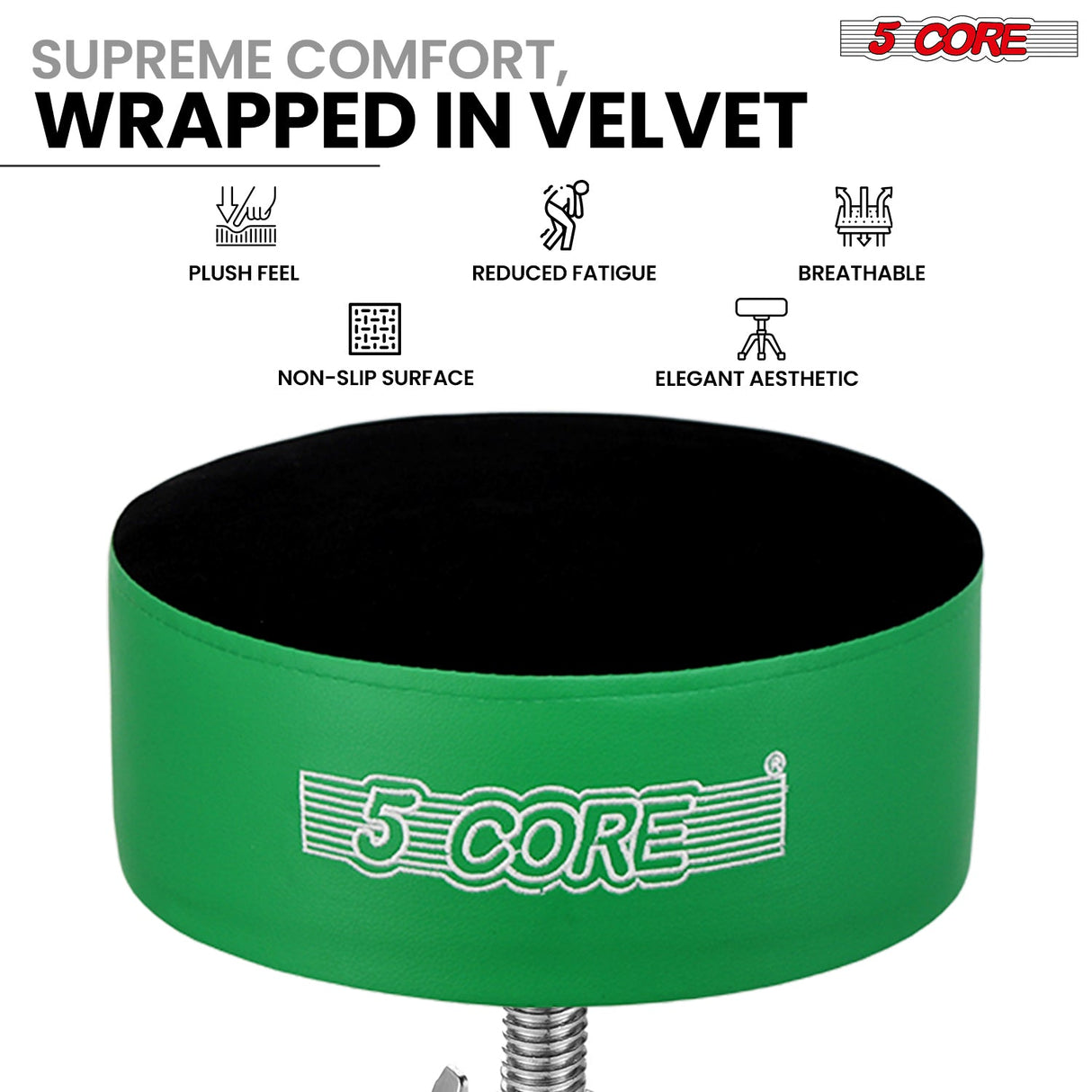 5 Core Drum Throne 5" Padded Guitar Stool Adjustable Heavy Duty Music Chair Seat w Luxury Velvet Top