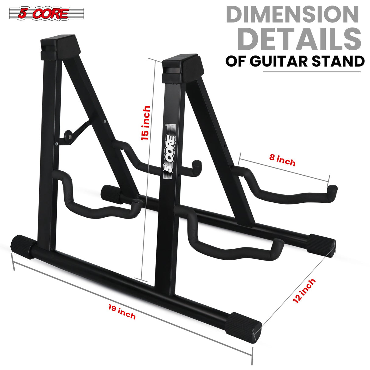 5 Core Double Guitar Stand A Frame Shape w Foam Arms Supports Acoustic Electric Bass Ukulele Banjo