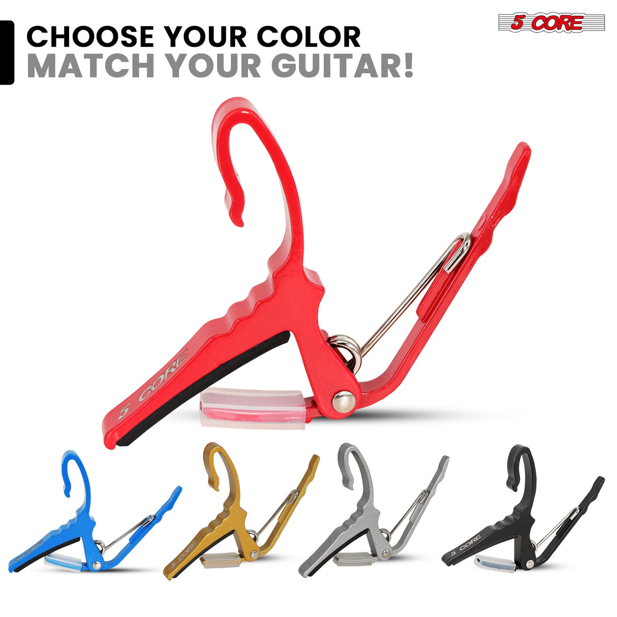 5Core Capo Aluminum Universal Guitar String Clip w Metal Spring + 6Pcs Guitar Picks + Carry Bag