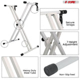 WHITE double X style keyboard stand with bench by 5Core