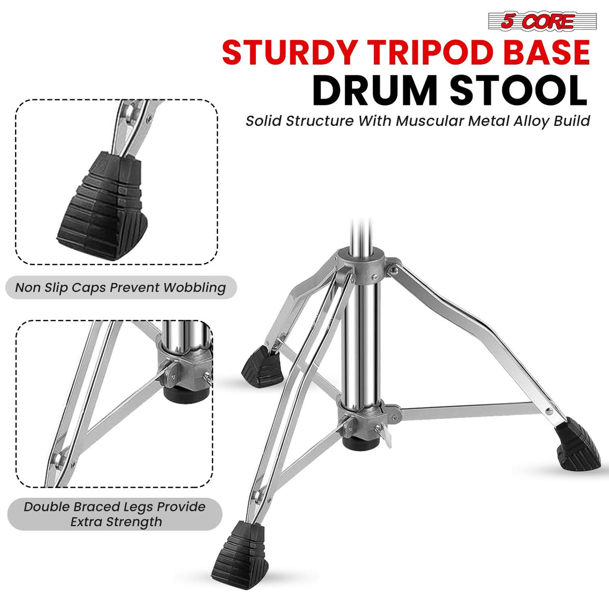 5 Core Drum Throne 4" Padded Seat w Backrest Airlift Adjustable Chair Ergonomic Drummer Stool