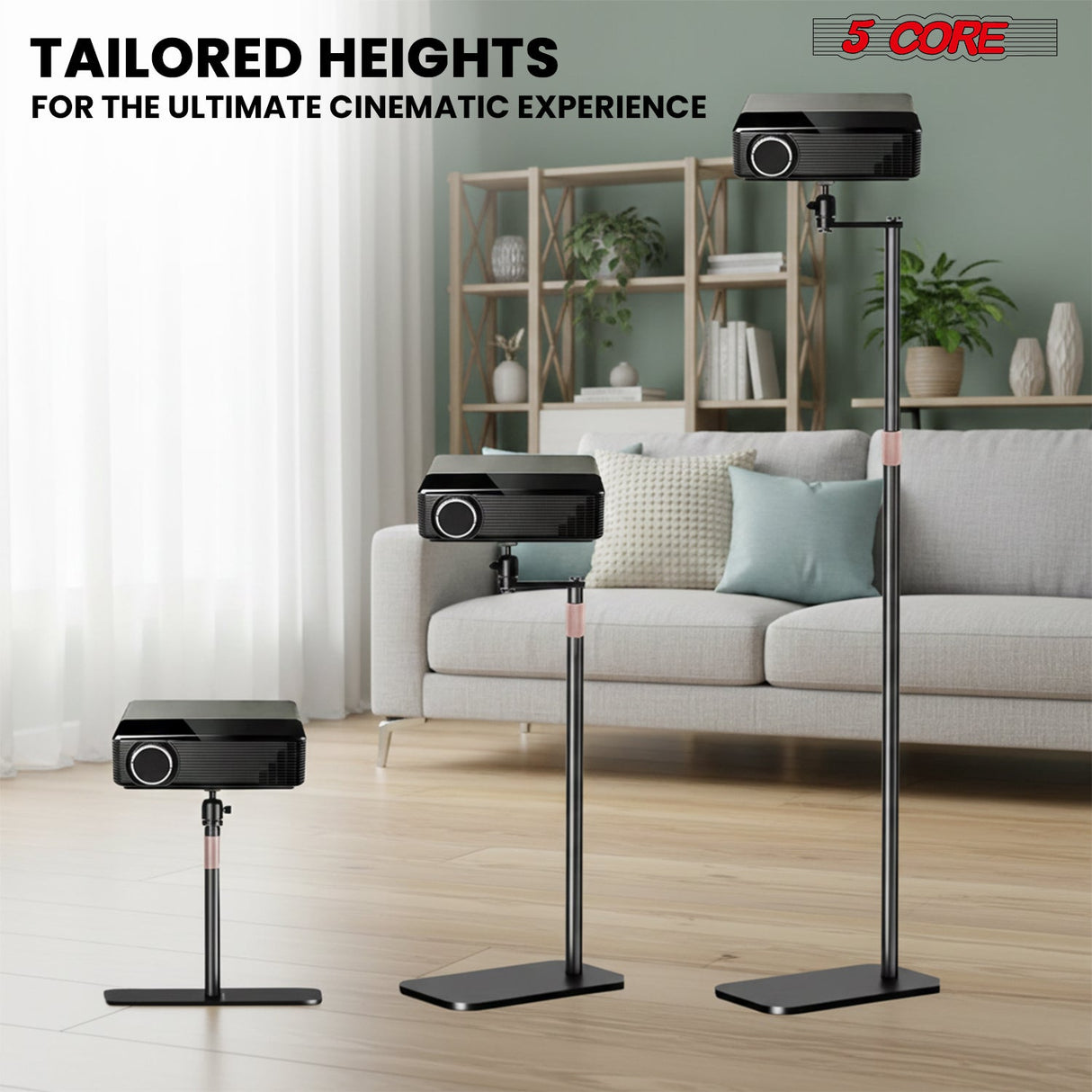 5 Core Projector Stand Floor Adjustable 66" Universal Projectors Support for Home Office & Studio