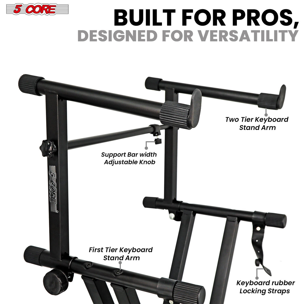 5Core 2 Tier Keyboard Stand Double X Style Adjustable Electric Piano Riser Holder