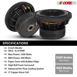 5Core 8 Inch Car Subwoofer Dual 4Ohm 1000W Component Sub Woofer Driver Aluminum Frame 8” Woofers