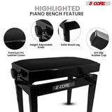 5 Core Adjustable Piano Bench Thick 3.25" Solid Wood Keyboard Stool Heavy Duty Musician Chair