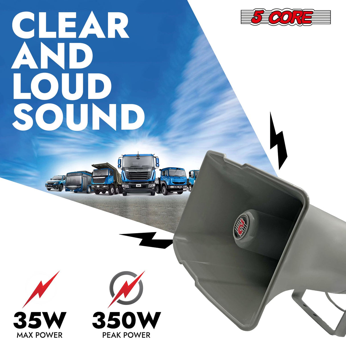 5 Core PA Horn Speaker Outdoor Siren Loudspeaker 35W RMS Loud Megaphone Driver Horn