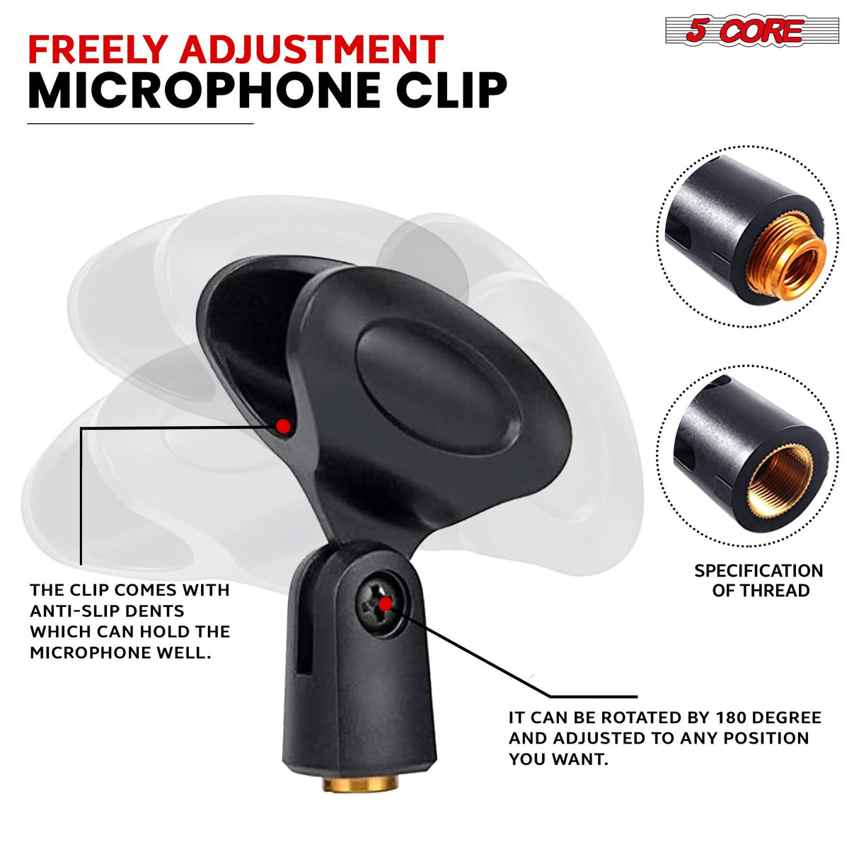 5 Core Microphone Stand Pair Universal Floor Height Adjustable 35 to 57" Round Base Mic Stands Quick Setting Lock-Tight Knob w 5/8 Thread Adapter