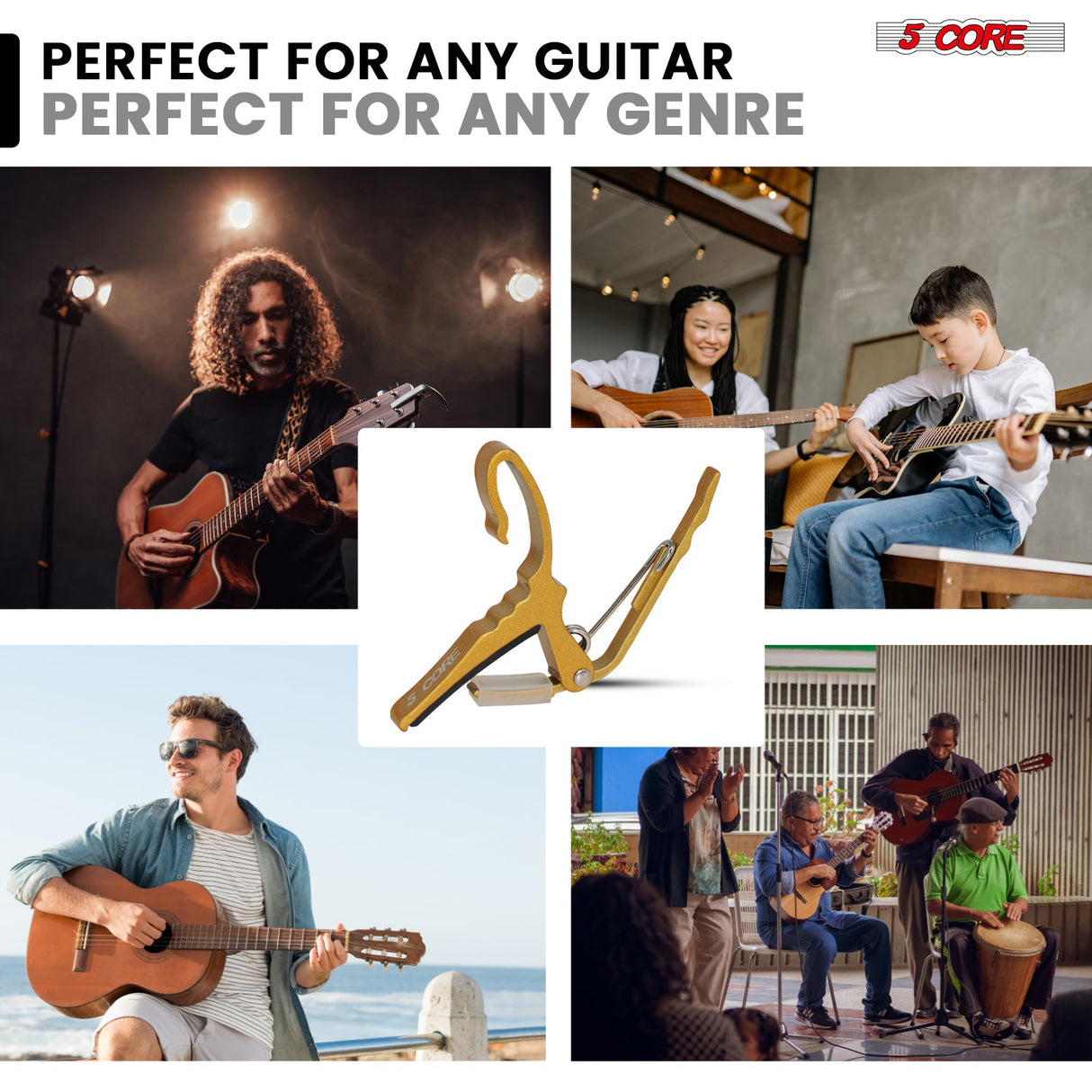 5Core Capo Aluminum Universal Guitar String Clip w Metal Spring + 6Pcs Guitar Picks + Carry Bag