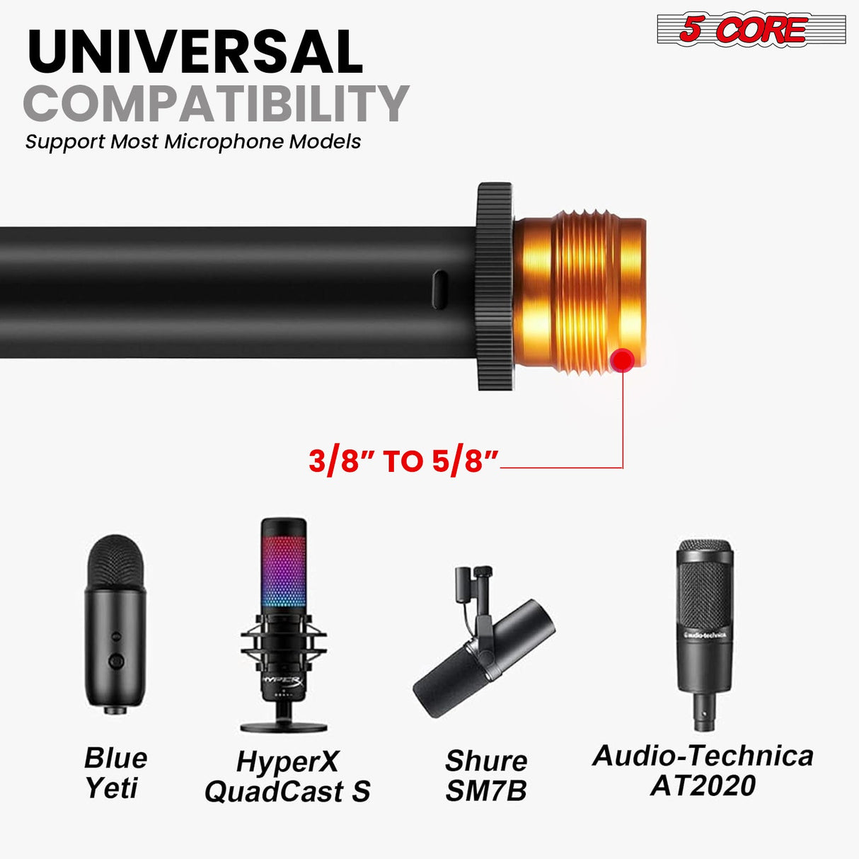5 Core Microphone Stand Floor Height Adjustable w Extending Telescoping Boom Arm