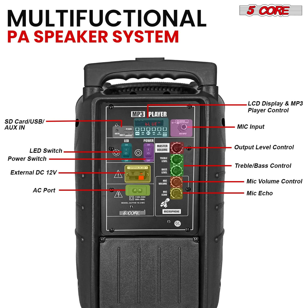 Wireless karaoke boombox speakers with Bluetooth and mic pair