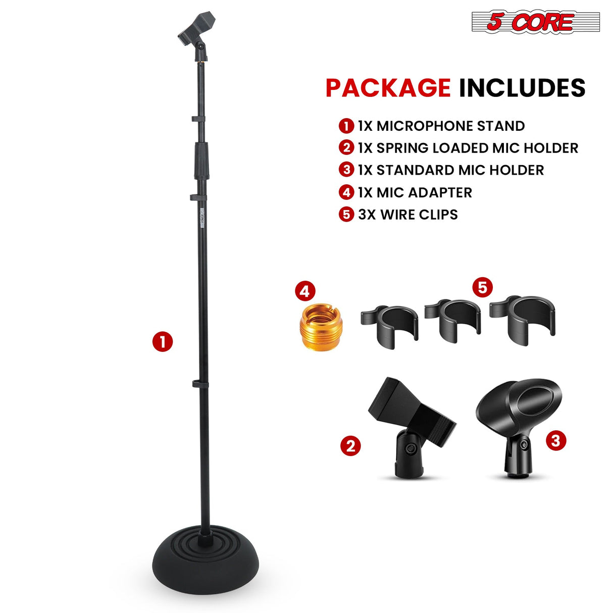 5Core Mic Stand Floor Heavy Duty Height Adjustable Pedestal Para Microfono for Singing On Stage Studio