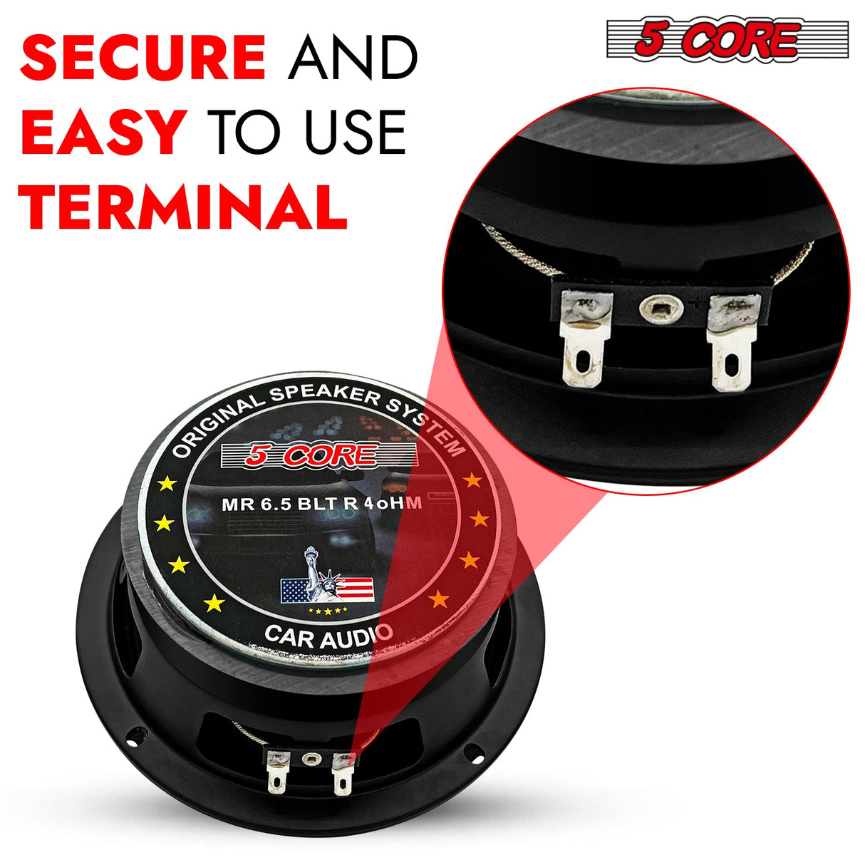 5Core 6.5 Inch Midrange Car Door Speaker 360W Subwoofer w Aluminum Bullet 4Ω Sub Woofer 1 PC