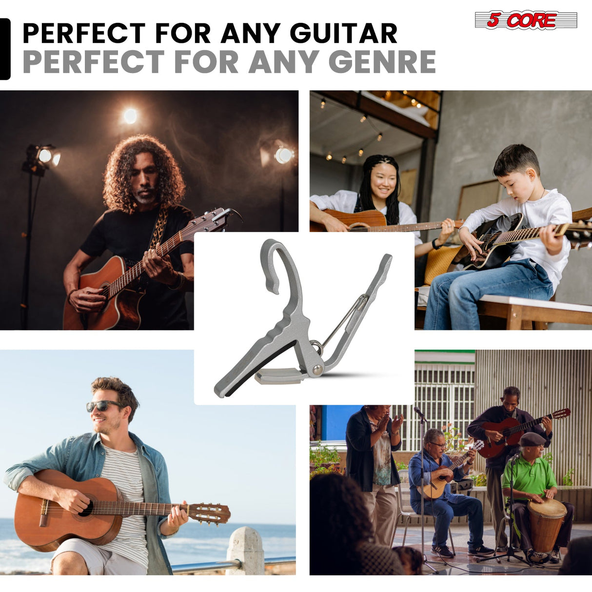 5Core Capo Aluminum Universal Guitar String Clip w Metal Spring + 6Pcs Guitar Picks + Carry Bag