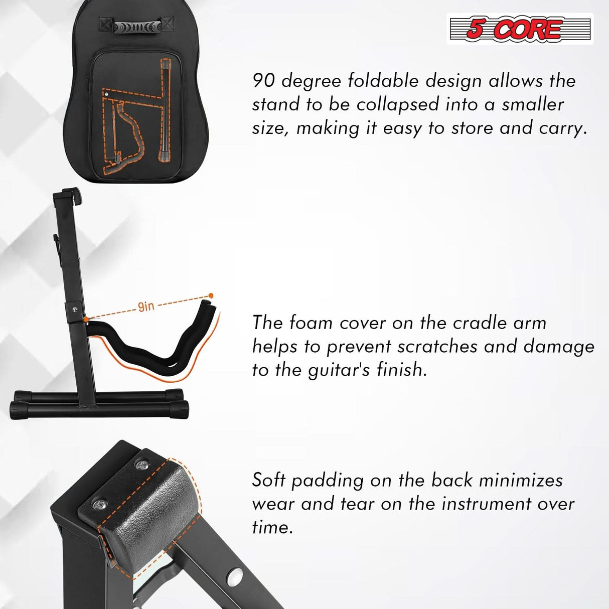 5 Core Guitar Stand A Frame Shape w Soft Foam Arm Non Slip Rubber for Acoustic Electric Bass Ukulele