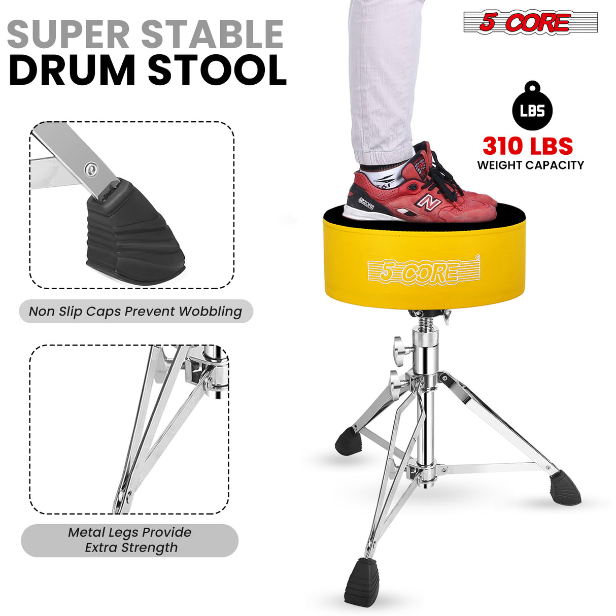 5 Core Drum Throne 5" Padded Drummer Seat Adjustable Drumming Chair w Luxury Velvet Top