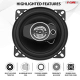 5Core Coaxial Door Car Speakers 4” 4Pcs 250W 4Ohm 2 Way Component Subwoofer Audio w Super Tweeter