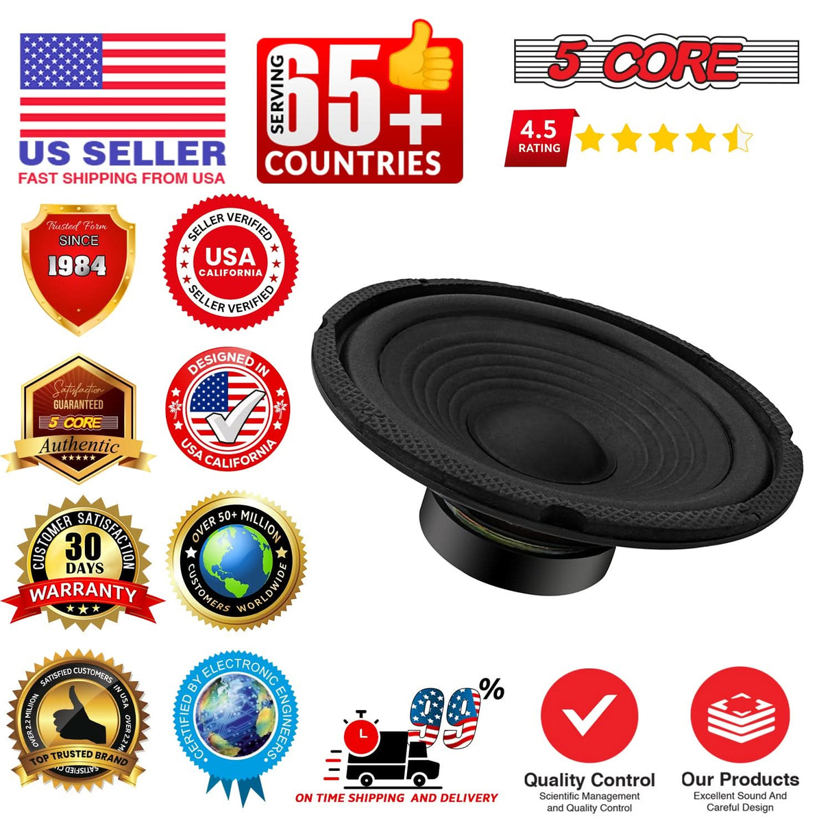 5 Core 6 Inch Subwoofer 300W Car Audio Sub Woofer 4 Ohm Deep Bass Replacement Loud Speaker