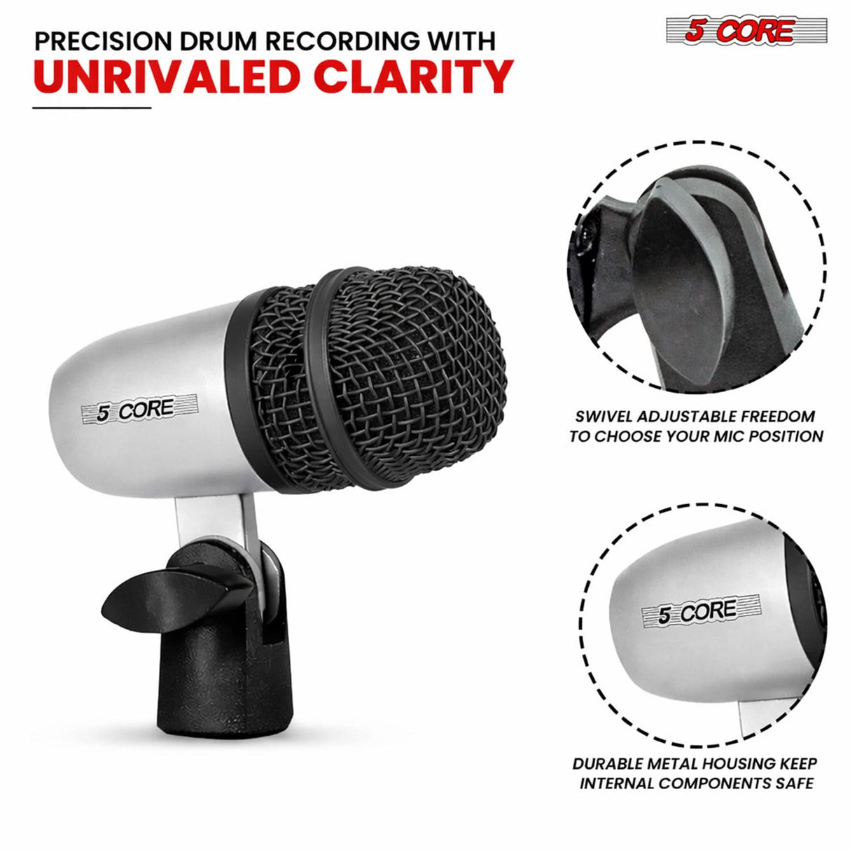 5 Core Conga Mic Snare Tom Set Professional XLR Cardioid Condenser Instrument Microphone Kit