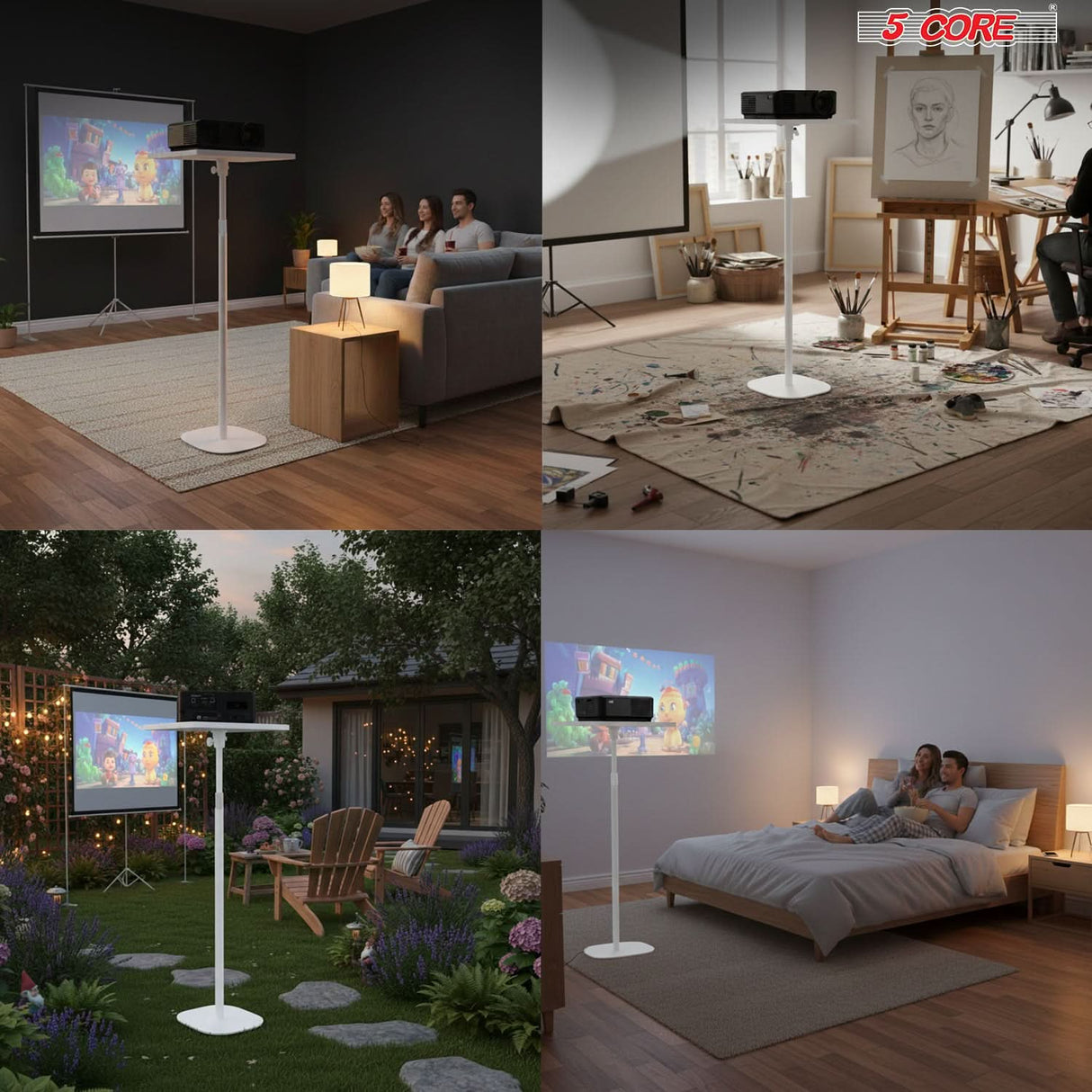 5 Core Projector Stand Floor Adjustable 53" Universal Projectors Support for Home Office & Studio