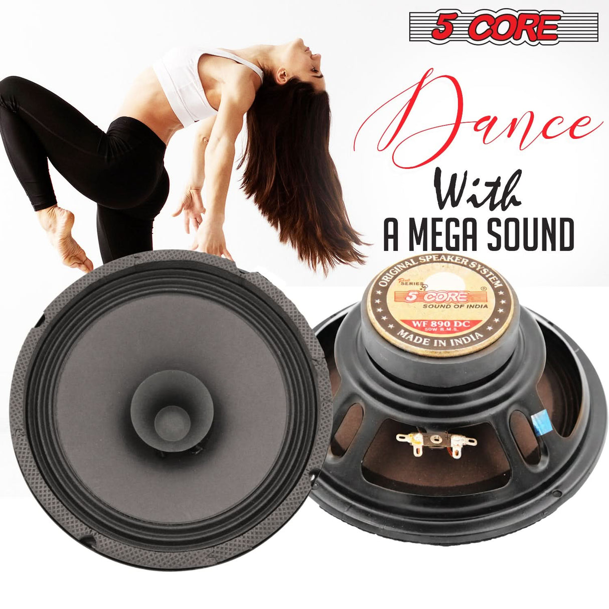 5 Core 8" Subwoofer 1000W Dual Cone Car Audio Sub Woofer 4 Ohm Deep Bass Replacement Loud Speaker
