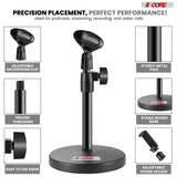 5Core 3n1 Mic Stand Desk Adjustable Table Microphone Stands w Phone Holder Mic Clip