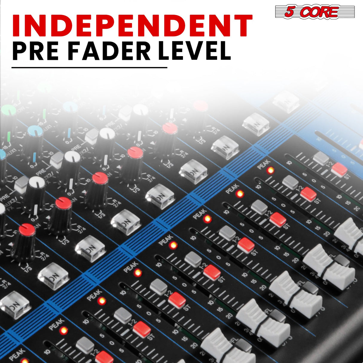 5Core DJ Audio Mixer 24 Channel Stereo Sound Board w 256 effects USB Bluetooth 48V Phantom Power
