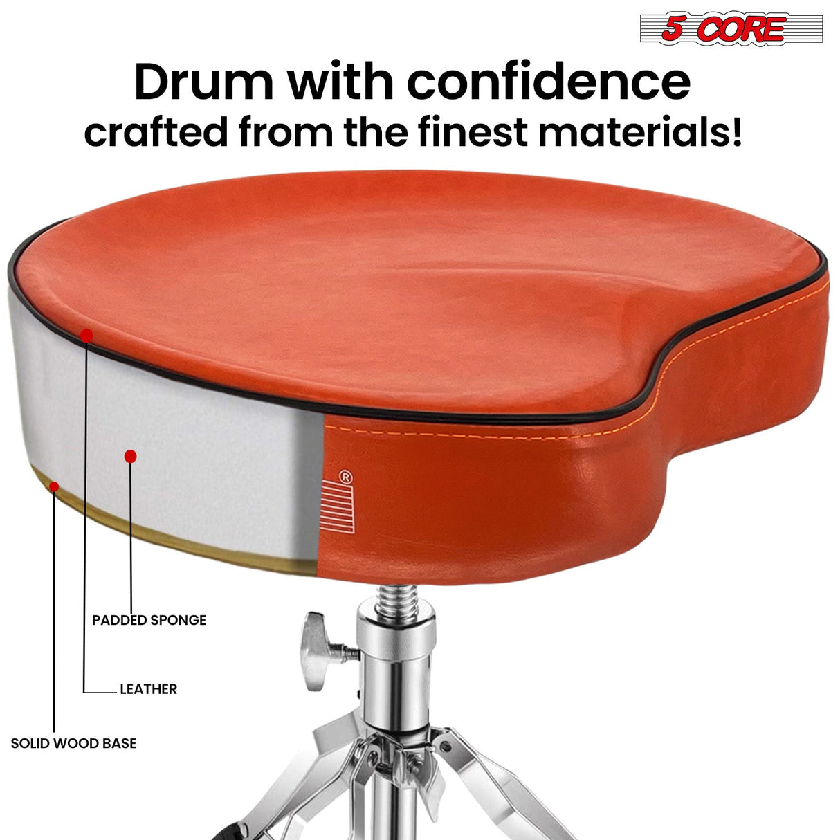 5Core Drum Throne Padded Guitar Stool Saddle Drummer Seat for Adults & Kids