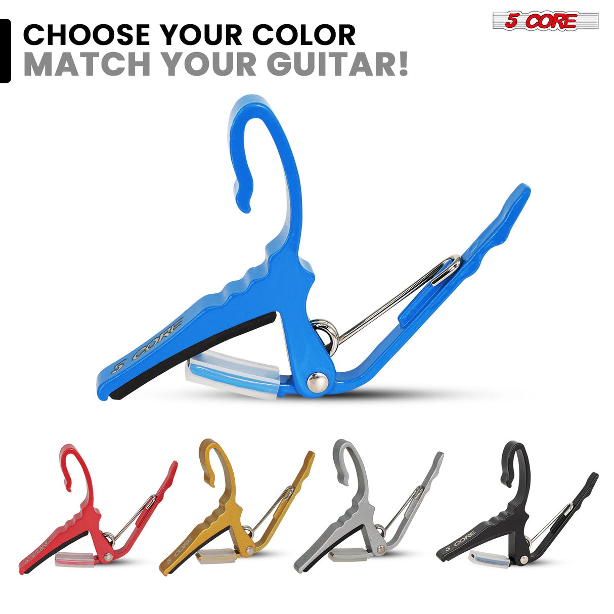 5Core Capo Aluminum Universal Guitar String Clip w Metal Spring + 6Pcs Guitar Picks + Carry Bag