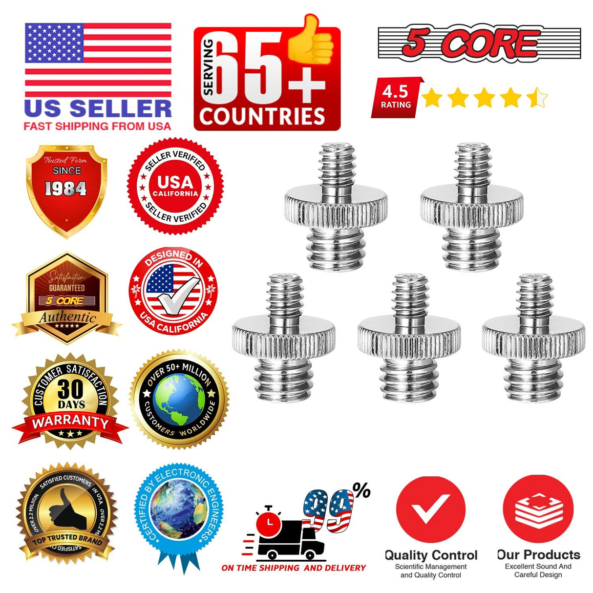 5 Core 3/8 to 1/4 Adapter 5Pcs Camera Mount Durable Tripod Screw Adapter for DSLR Monopod Microphone