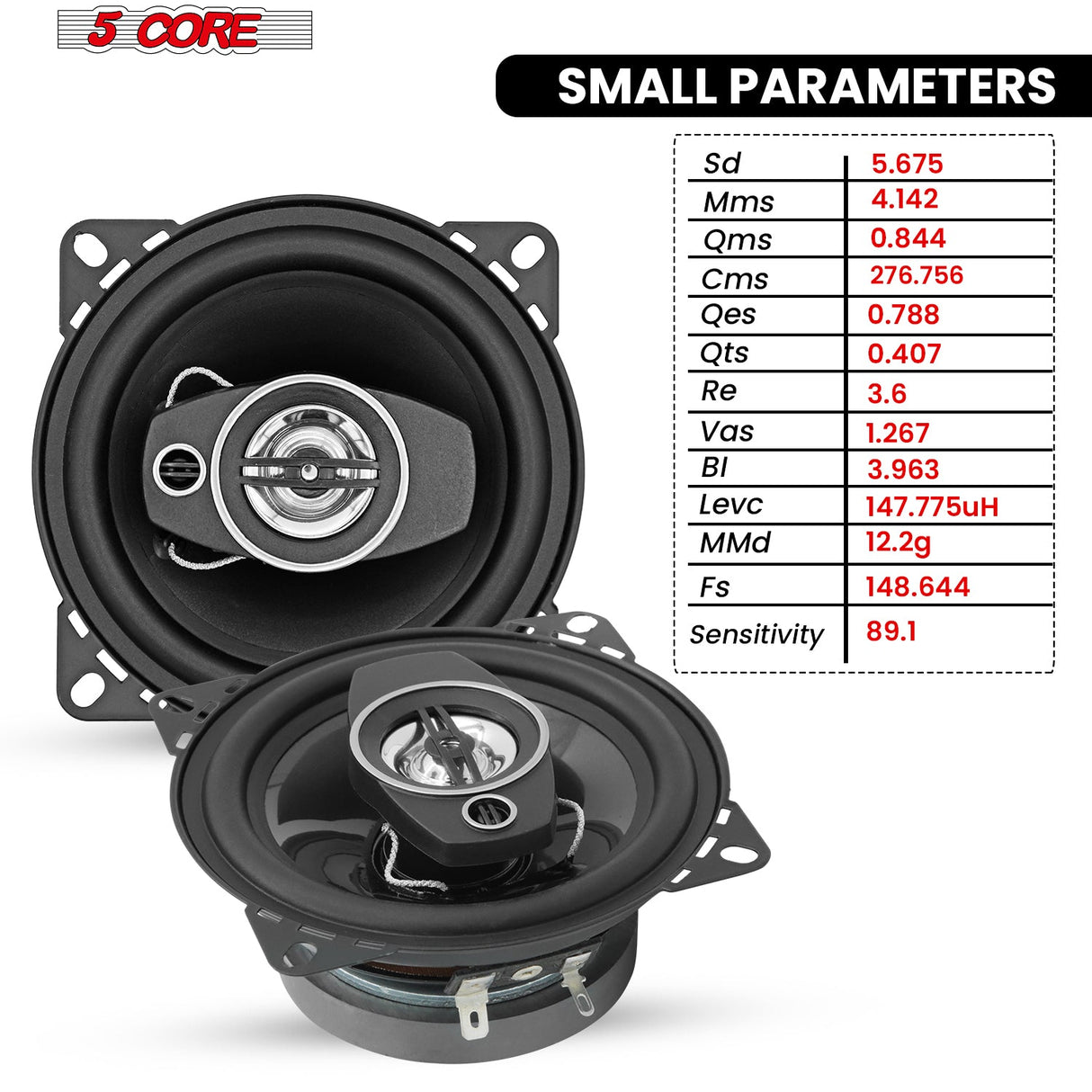 5 Core 2 Way 4" Car Speaker 250W Coaxial Component Speaker Universal Quick Easy Fit for Cars