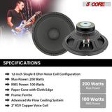 5 Core 12 Inch Guitar Speaker 200W 8 Ohm Amp Cabinet Replacement Amplifier Woofer