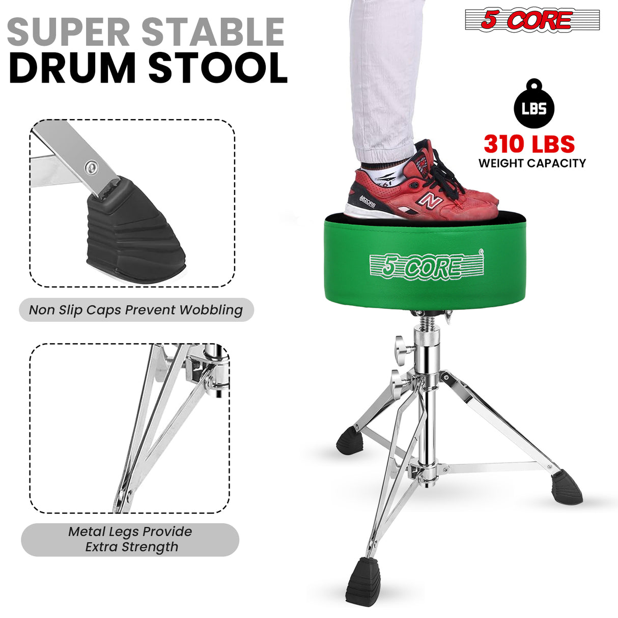 5 Core Drum Throne 5" Padded Drummer Seat Adjustable Drumming Chair w Luxury Velvet Top