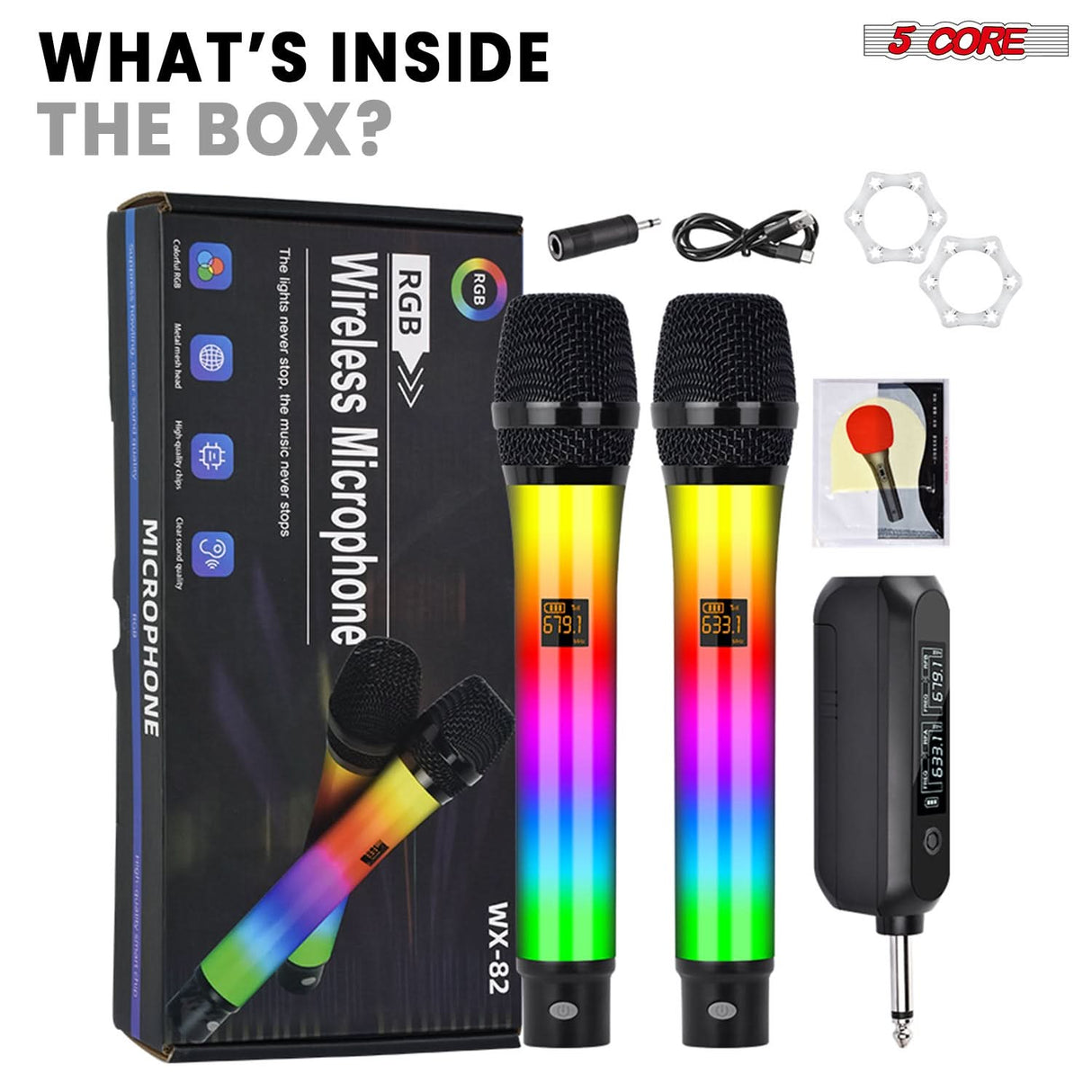 5 Core Microphone Wireless Karaoke Singing Mic Rechargeable Microfonos Inalambricos w LED Lights