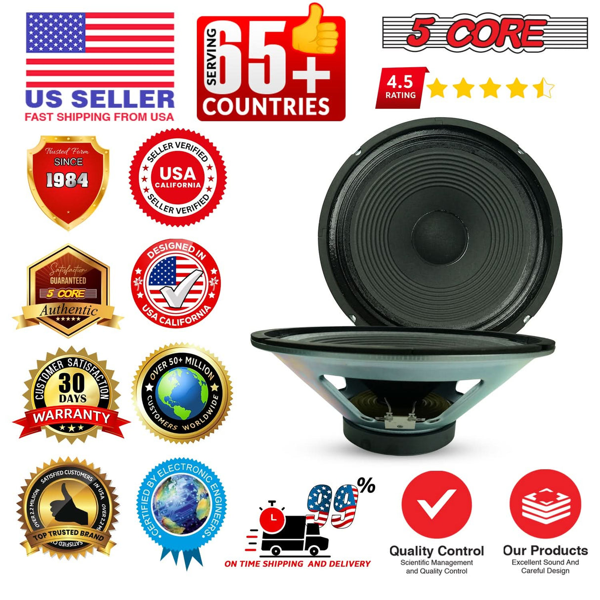 5 Core 12 Inch Guitar Speaker 300W Replacement 16 Ohm Amplifier Cabinet Driver