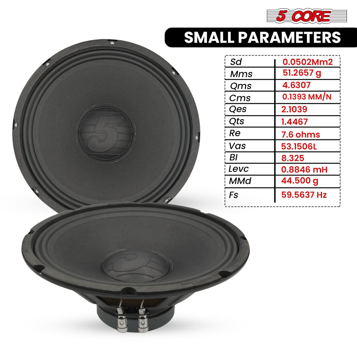 5 Core 12 Inch Speaker Pair 200W PA DJ Loudspeaker 8 Ohm Replacement Driver w 30 Oz Magnet