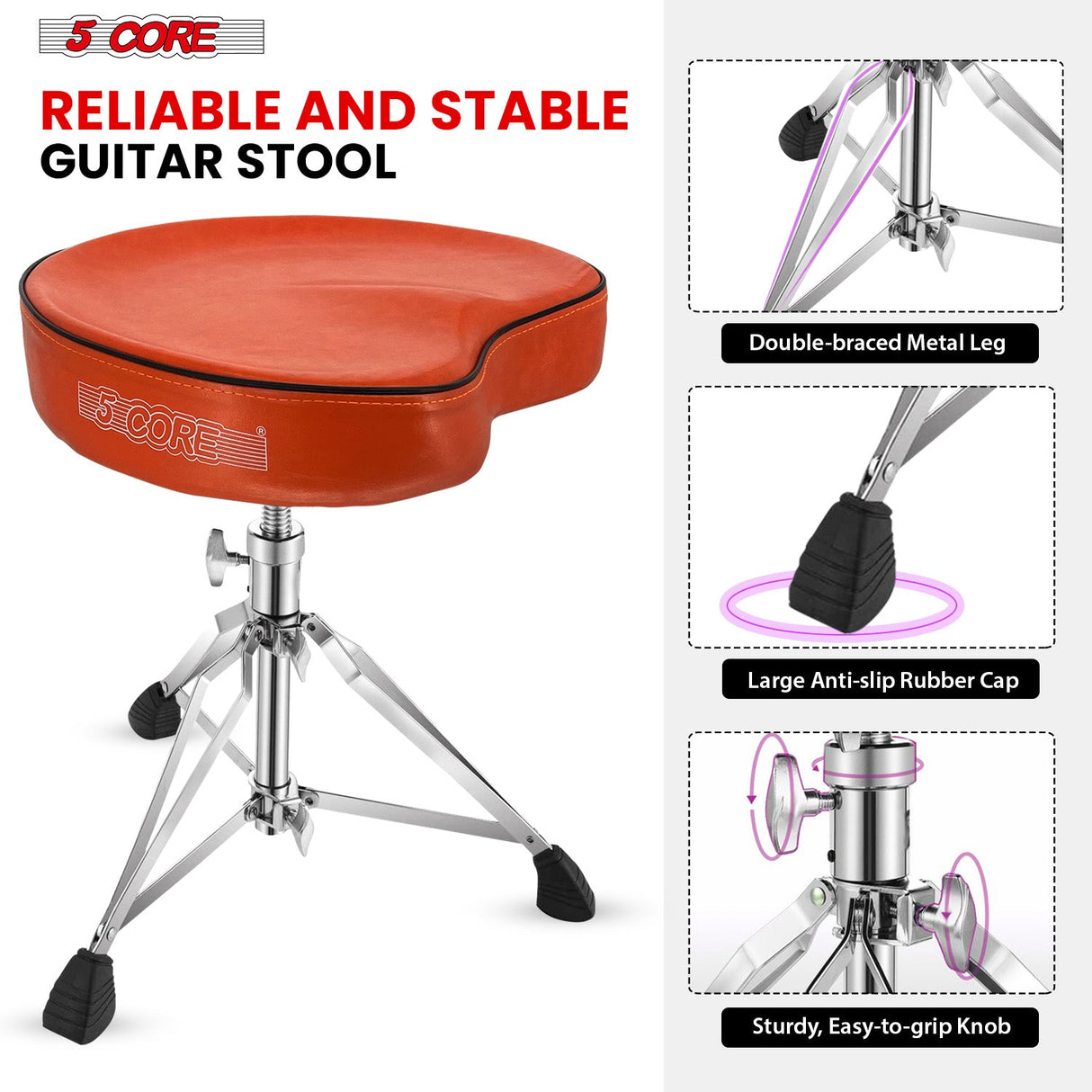 5Core Drum Throne Padded Guitar Stool Saddle Drummer Seat for Adults & Kids