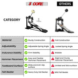 5 Core Bass Drum Pedal Mount Adjustable Felt Beater Head Single Chain Heavyduty Kick Drum Foot Pedal