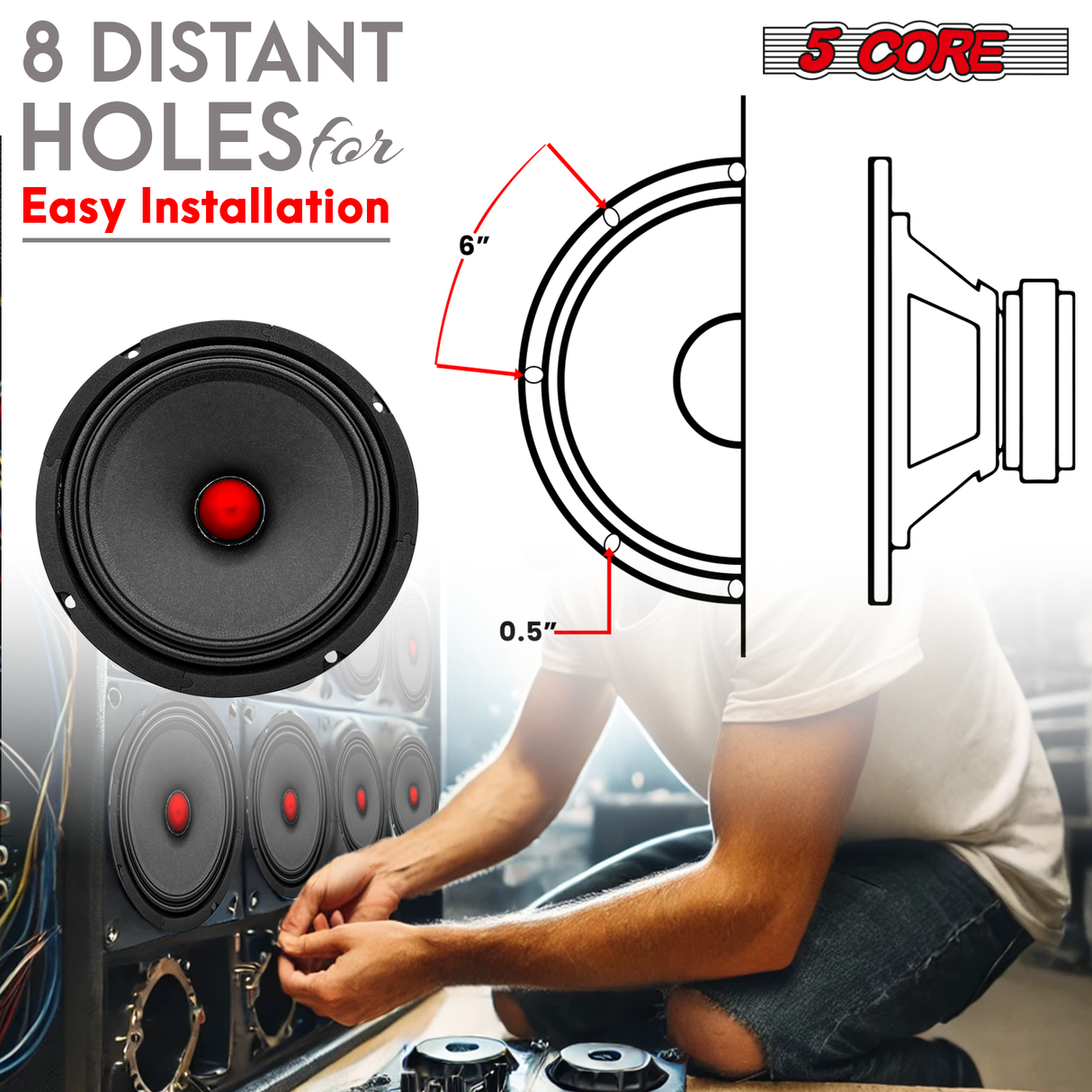 Durable 8 ohm mid-bass subwoofer with bullet-style cone for impactful sound projection