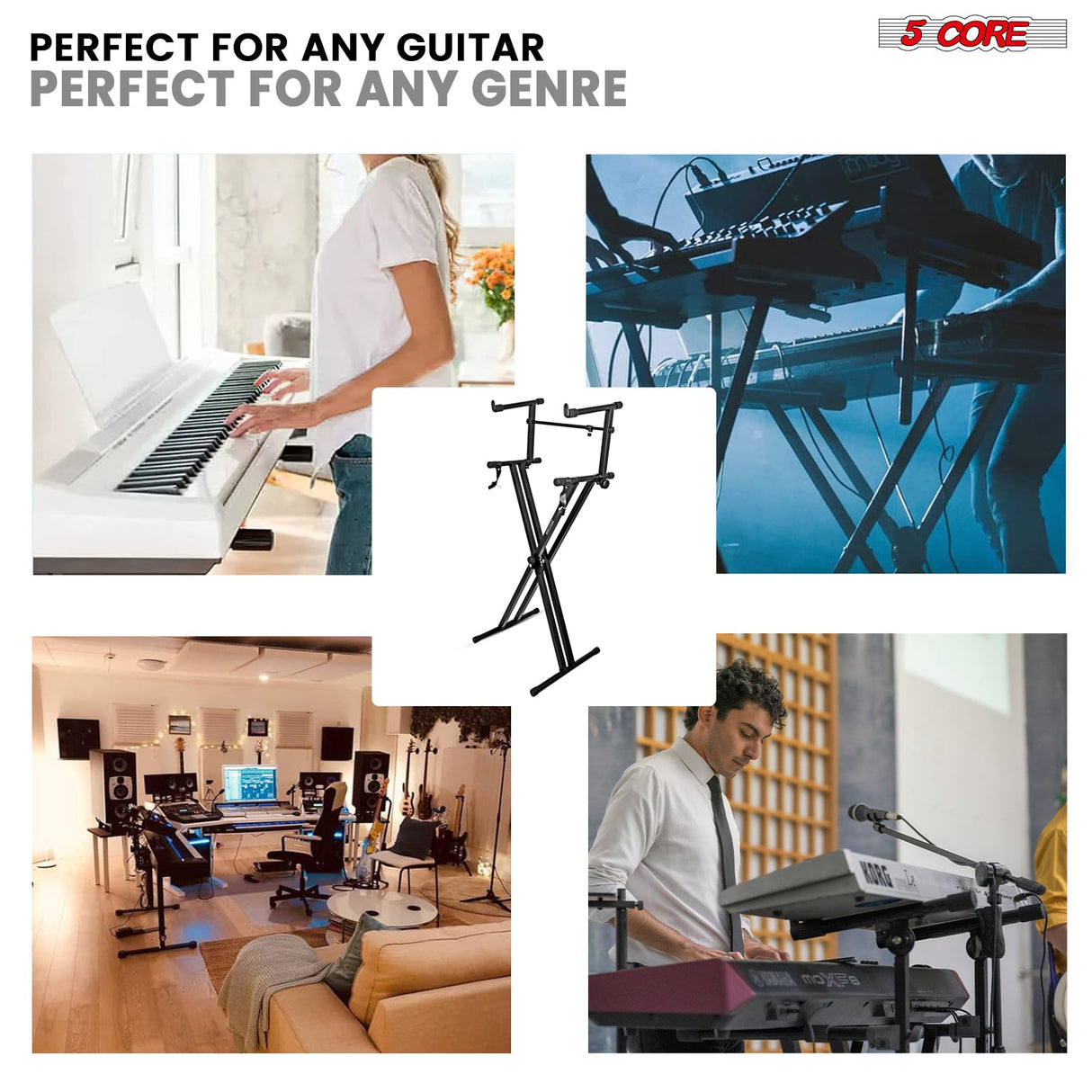 5Core 2 Tier Keyboard Stand Double X Style Adjustable Electric Piano Riser Holder
