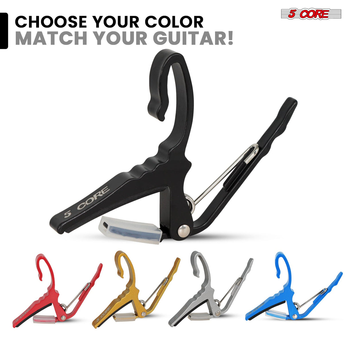 5Core Capo Aluminum Universal Guitar String Clip w Metal Spring + 6Pcs Guitar Picks + Carry Bag