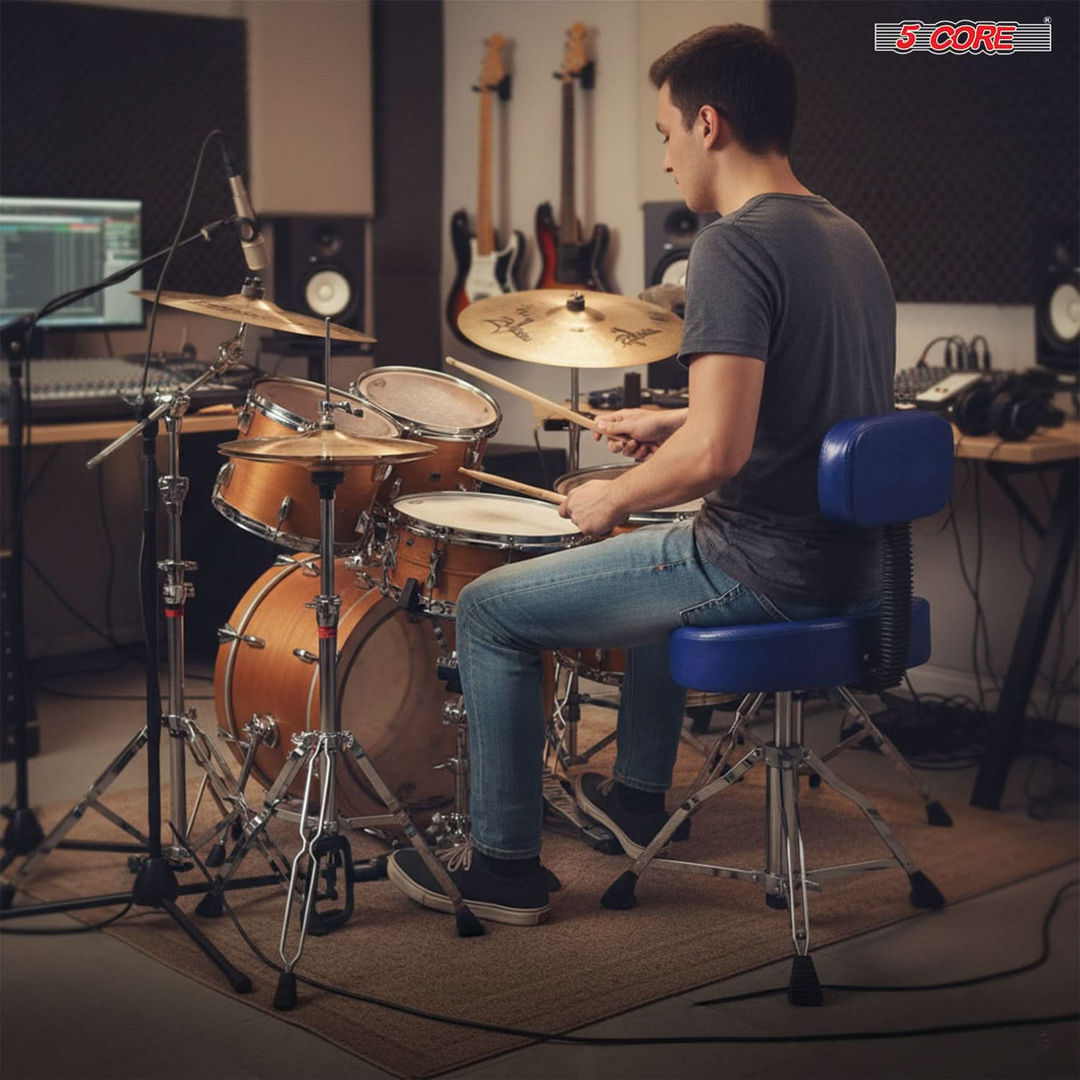 5 Core Drum Throne 4" Padded Seat w Backrest Airlift Adjustable Chair Ergonomic Drummer Stool