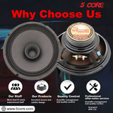 5 Core 8" Subwoofer 1000W Dual Cone Car Audio Sub Woofer 4 Ohm Deep Bass Replacement Loud Speaker